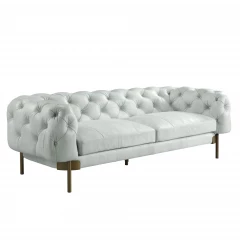 Vintage white grain leather gold sofa with comfortable rectangular studio couch design