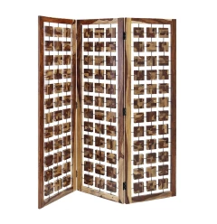 72" Brown Solid Wood Folding Three Panel Screen Room Divider