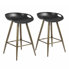 Set of Two 24" Black And Bronze Steel Backless Counter Height Bar Chairs
