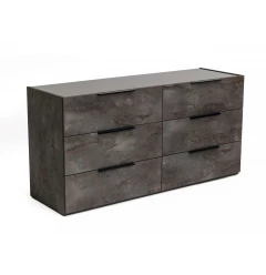 61" Grey Faux Marble Solid Manufactured Wood Six Drawer Double Dresser