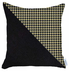 Yellow houndstooth pattern modern decorative throw pillow with electric blue accents and symmetrical design