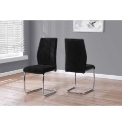 Two 77.5" Velvet Chrome Metal And Foam Dining Chairs