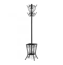 16" X 16" X 71" Black  Metal  Umbrella Holder Coat Rack
