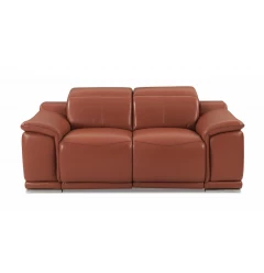 72" Camel And Silver Italian Leather Power Reclining Love Seat