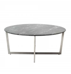 36" Black And Silver Faux Marble Round Coffee Table