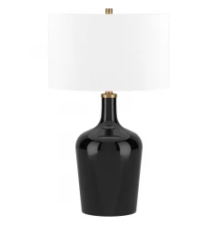 25" Black Glass Urn Table Lamp With White Drum Shade