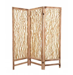 60 X 69 Brown 3 Panel Wood Foldable  Screen