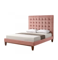 Blush Solid Wood Queen Tufted Upholstered Velvet Bed