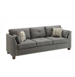 81" Charcoal Linen and Dark Brown Sofa and toss pillows