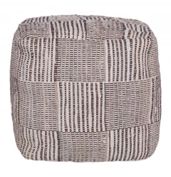 18" Brown Cotton Cube Geometric Pouf Ottoman