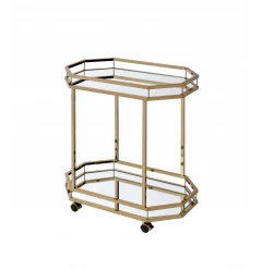 Champagne Finish Metal Serving Cart With 2 Mirror Shelves