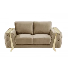 72" Beige And Gold Velvet Love Seat