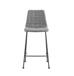 Set of Two 26" Light Gray and Black Fabric and Steel Low Back Counter Height Bar Chairs