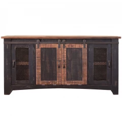 60" Black Solid Wood Cabinet Enclosed Storage Distressed TV Stand