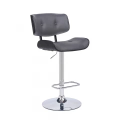 25" Gray And Silver Iron Swivel Adjustable Height Bar Chair
