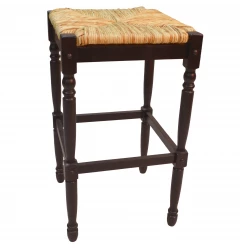 29" Natural And Espresso Solid Wood Backless Bar Height Bar Chair