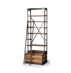Medium Brown Wood Copper Accent Shelving Unit With 4 Shelves