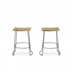Set of Two 25" Natural And Black Steel Backless Counter Height Bar Chairs