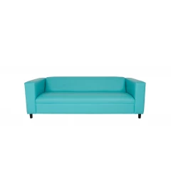 84" Teal Blue Faux Leather And Black Sofa