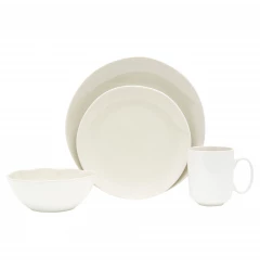 White and Natural Sixteen Piece Round Ceramic Service For Four Dinnerware Set