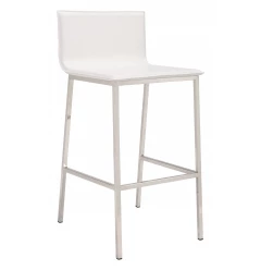 Set of Two 30" White And Silver Steel Low Back Bar Height Bar Chairs