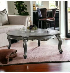 47" Antique Platinum Wood Poly Resin  Coffee Table