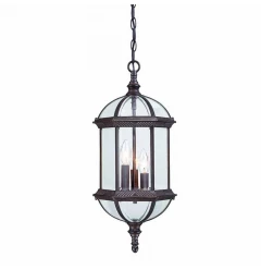 Three Light Dark Brown Eastern Lantern Hanging Light
