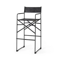 30" Black Leather And Metal Bar Height Bar Chair