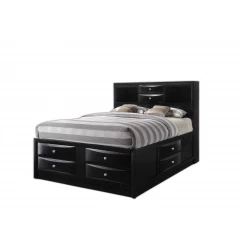 Black Multi-Drawer Queen Bed With Bookcase Headboard