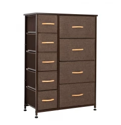 27" Brown Steel and Fabric Nine Drawer Combo Dresser