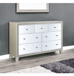 63" Champagne Solid and Manufactured Wood Mirrored Seven Drawer Triple Dresser
