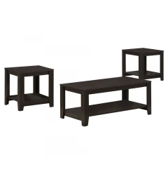 Set of Three 42" Brown Coffee Table With Shelf