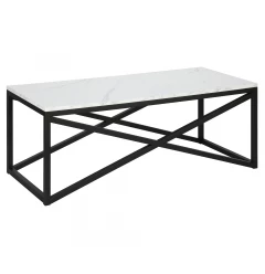 46" Black Faux Marble And Steel Coffee Table