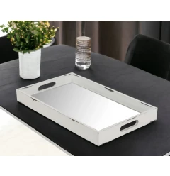 white wood indoor outdoor tray with handles on table with plant and flowerpot