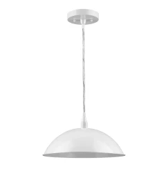 White Metal Hanging Light with Dome Shade
