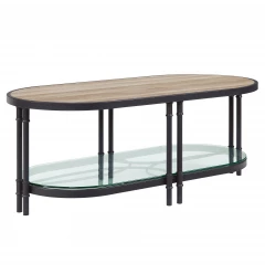 47" Natural Metal Oval Coffee Table With Shelf