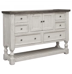 62" Gray and Ivory Solid Wood Six Drawer Triple Dresser