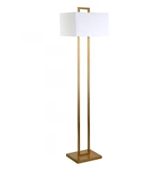 68" Brass Traditional Shaped Floor Lamp With White Frosted Glass Rectangular Shade