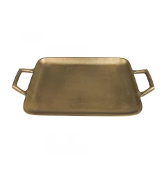 petite gold metal square tray with handle and fashion accessory