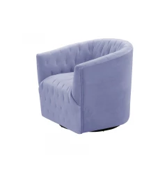 31" Lilac And Black Velvet Tufted Swivel Barrel Chair
