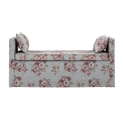 Gray black upholstered linen floral bench furniture with rectangle shape and sofa bed features