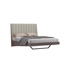 Queen Grey Upholstered Faux Leather and Ivory Gloss Bed Frame