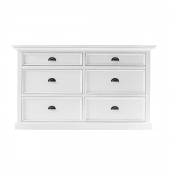 57" White Solid Wood Six Drawer Sideboard