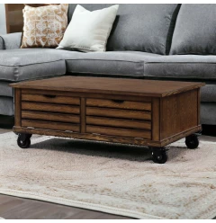 48" Oak Solid And Manufactured Wood And Metal Coffee Table