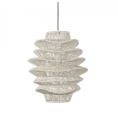 Single Rattan Dimmable Ceiling Light With White Shades