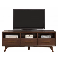 64" Brown Mahogany Solid Wood Open Shelving TV Stand