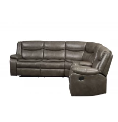 Taupe Faux Leather Reclining L Shaped Six Piece Corner Sectional With Console