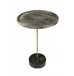 30" Black And Brown Solid Wood And Marble Round End Table