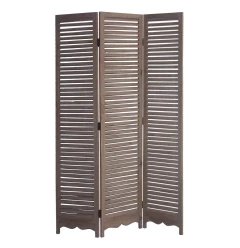 71" Brown Distressed Wood Folding Three Panel Screen Room Divider