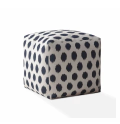 17" Blue And White Canvas Polka Dots Pouf Cover